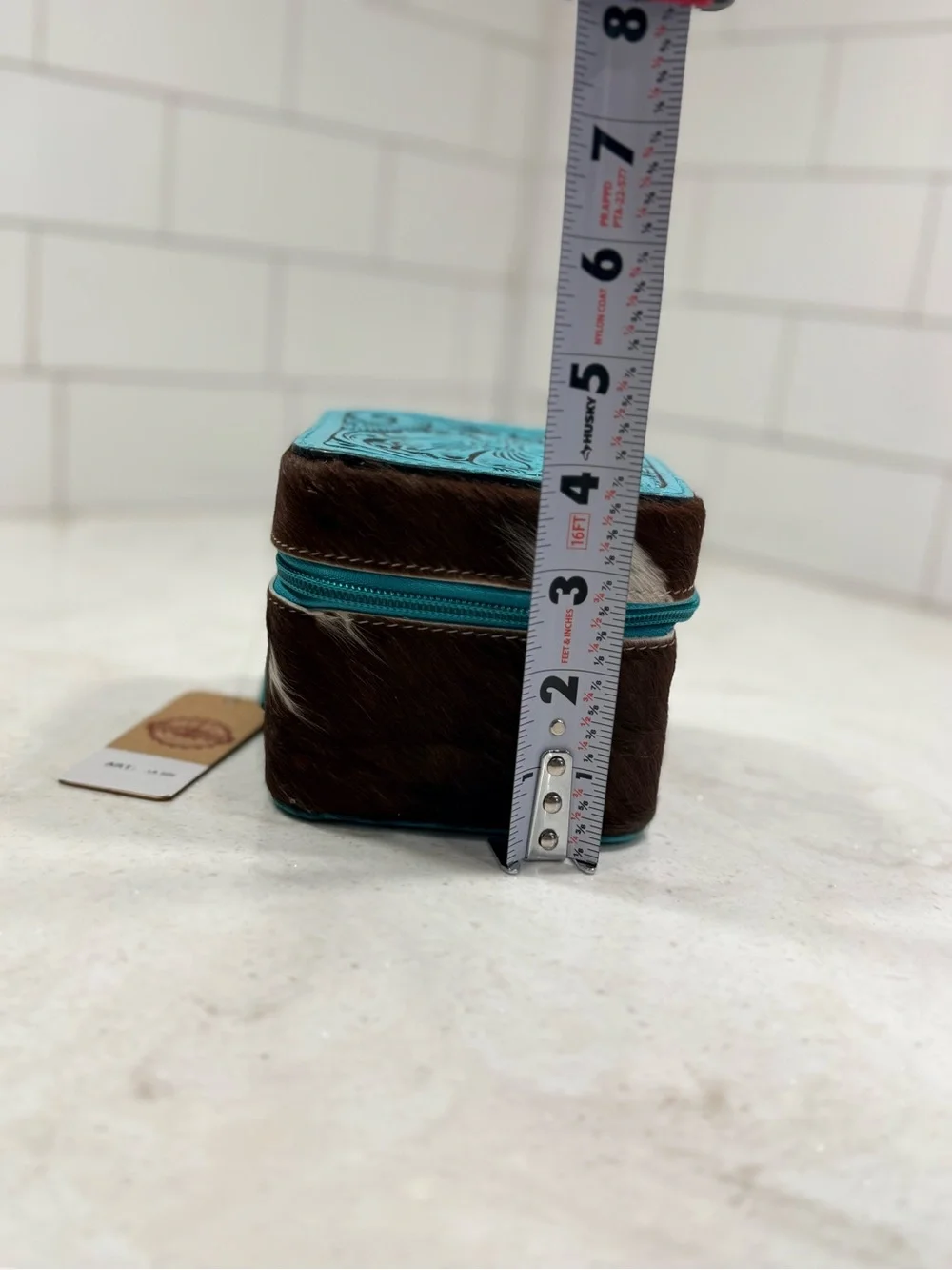 Turquoise and Brown Leatherette Jewelry Case